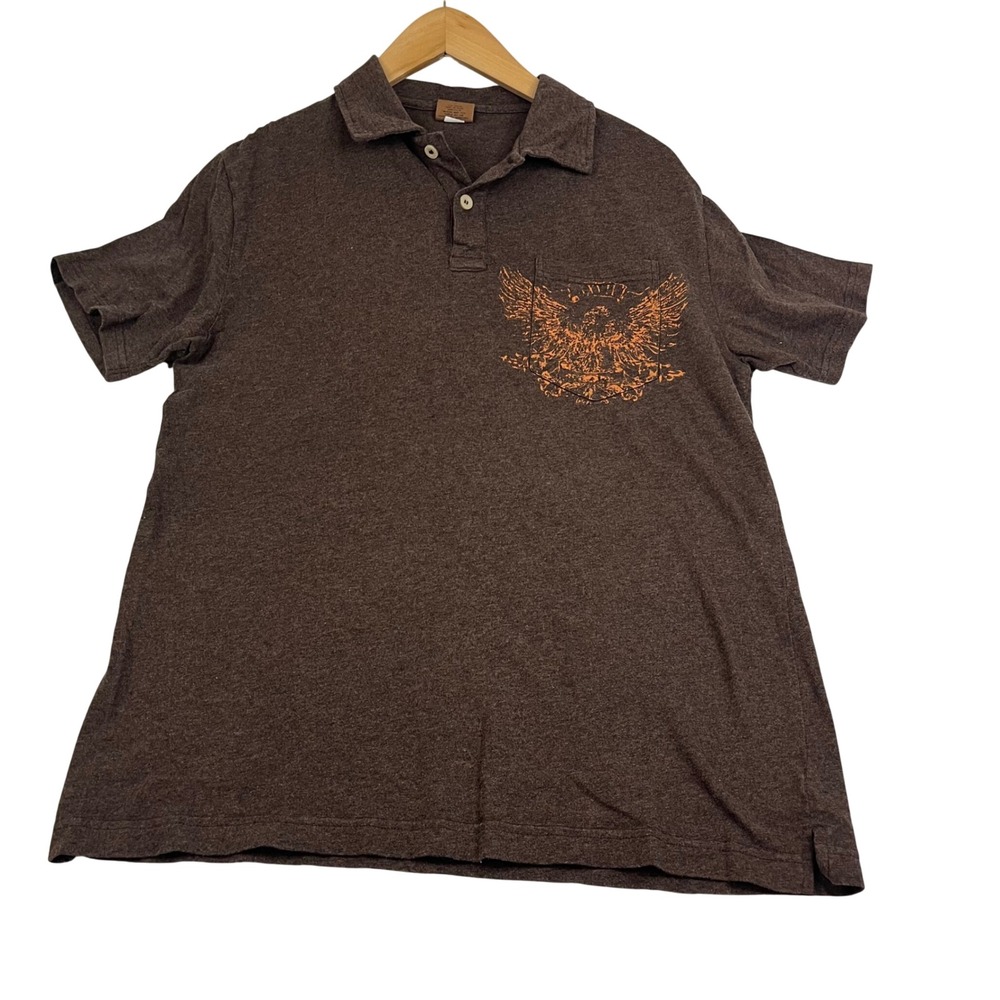 Machine Mens Brown Heathered Short Sleeve Eagle Graphic Polo Shirt Size Small